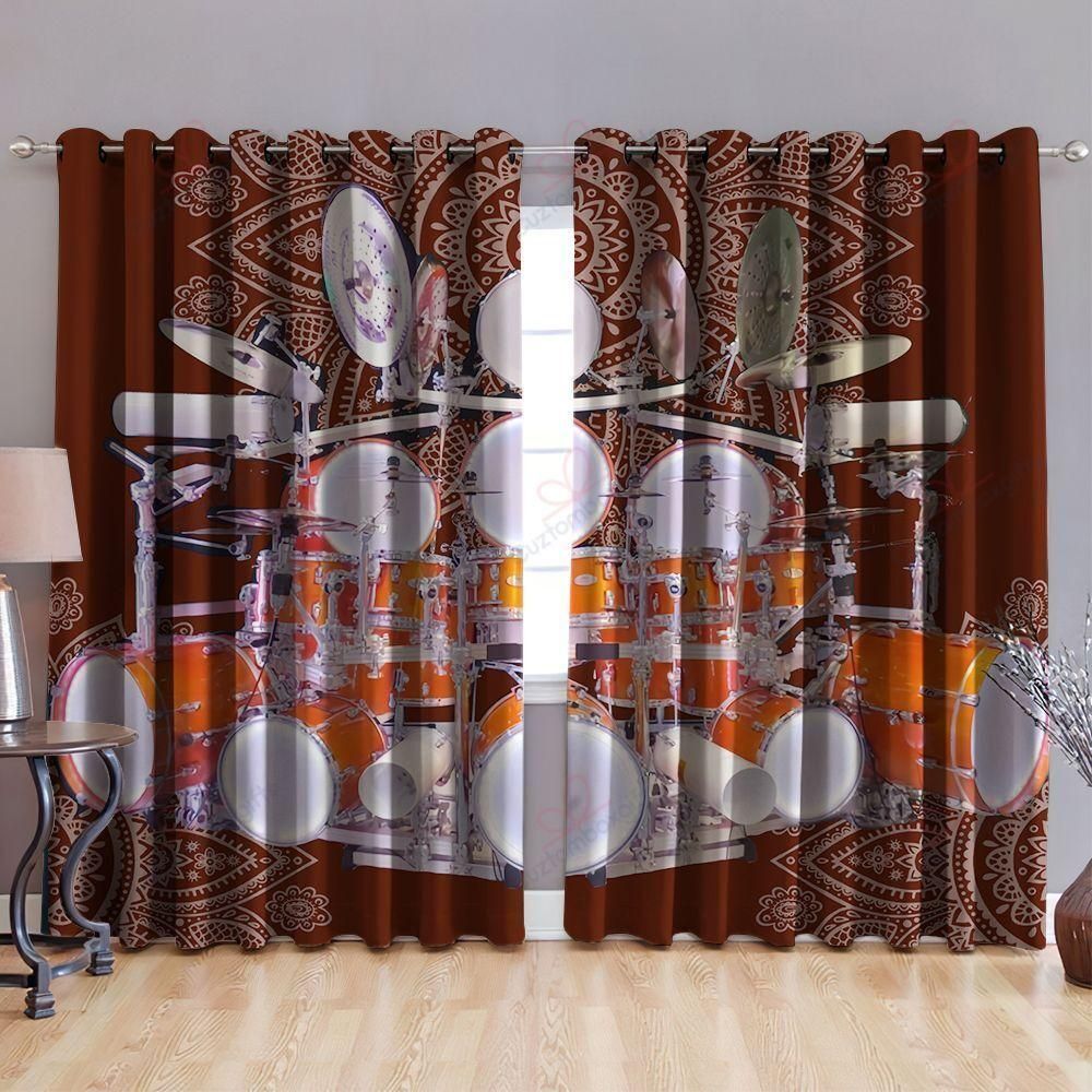 Drum Mandala Design Maroon Printed Window Curtain Home Decor