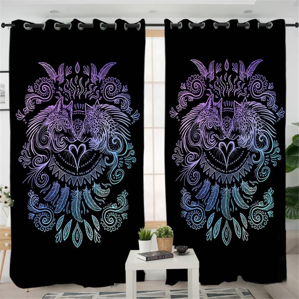 Duo Wolves Black Window Curtains Home Decor