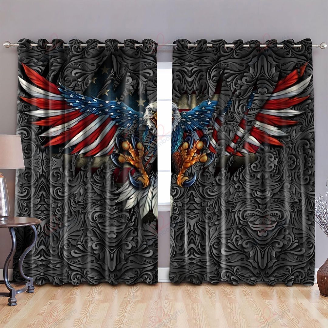 Eagle American Flag Gray Printed Window Curtain Home Decor