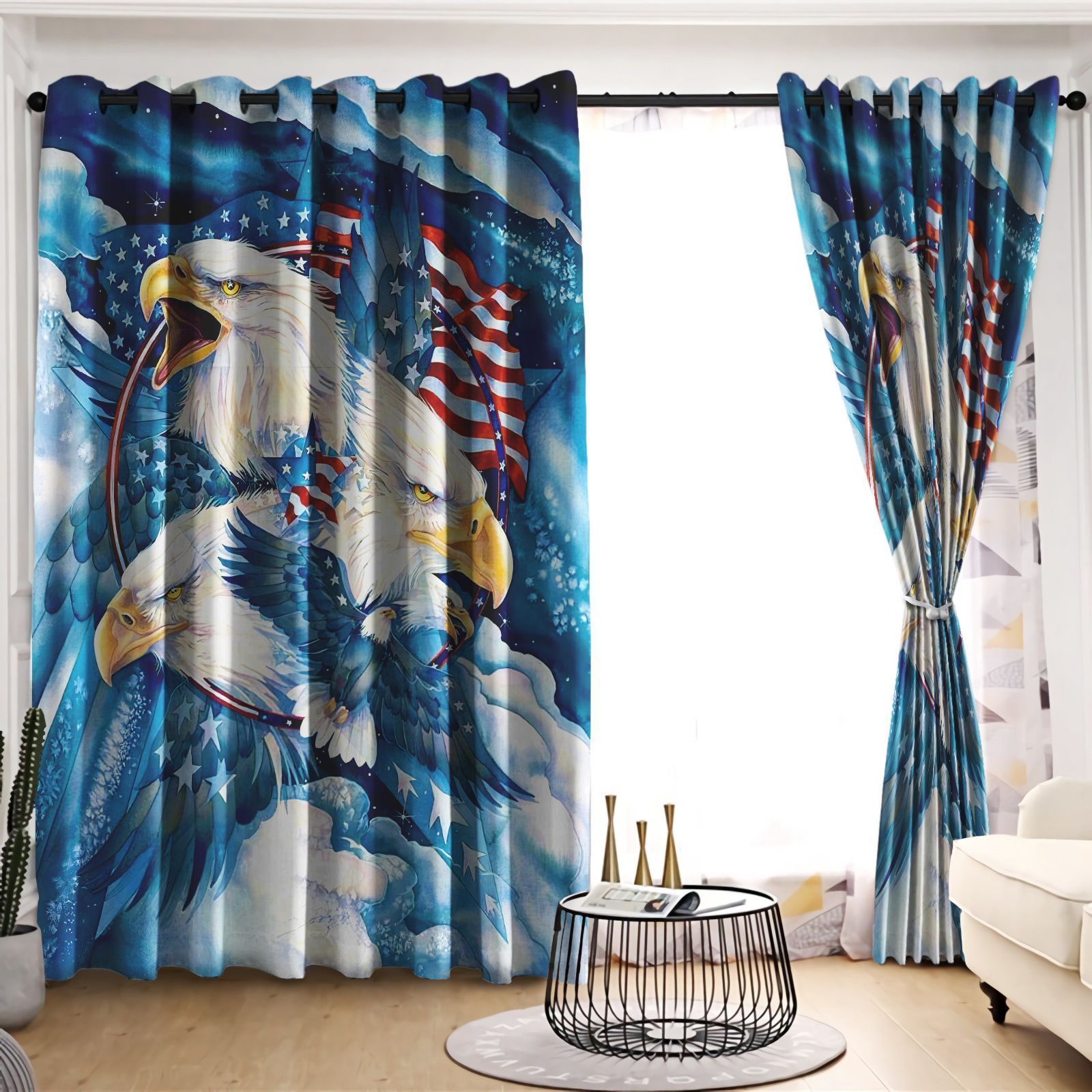 Eagle Blue Sky Usa Flag Dreamcatcher Printed Window Curtain Home Decor