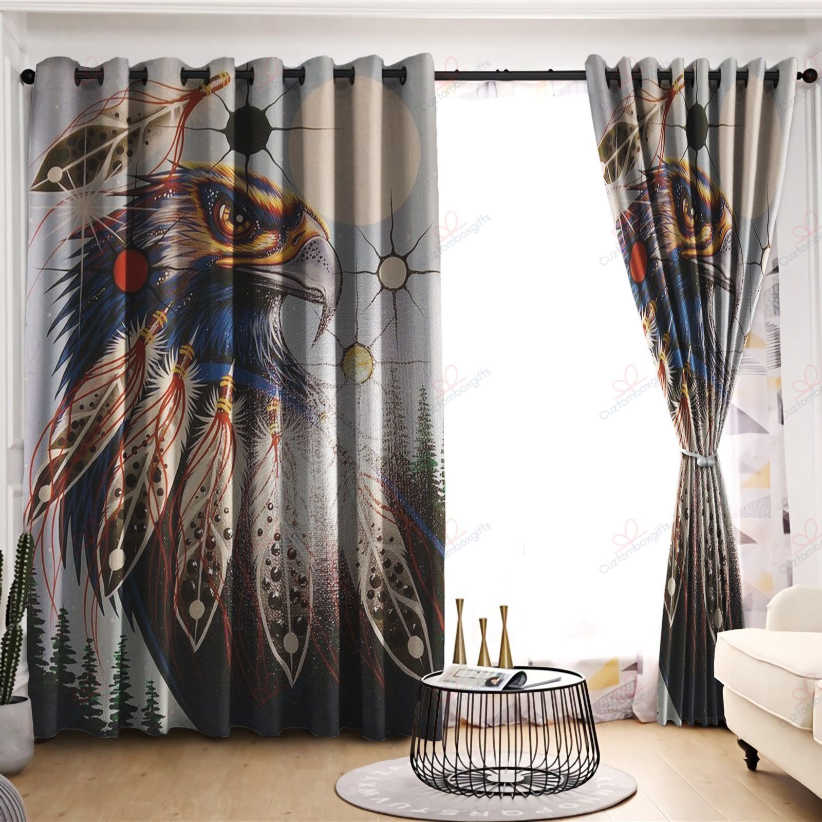 Eagle Native American Printed Window Curtains Home Decor
