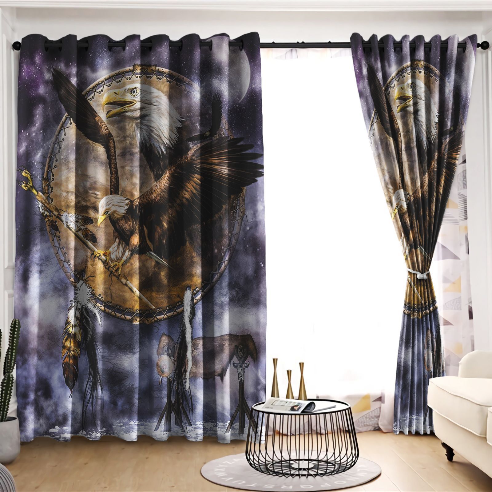 Eagle Under The Storm Printed Window Curtain Home Decor
