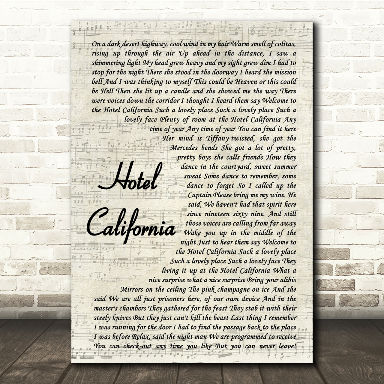 Eagles Hotel California Vintage Script Song Lyric Quote Print