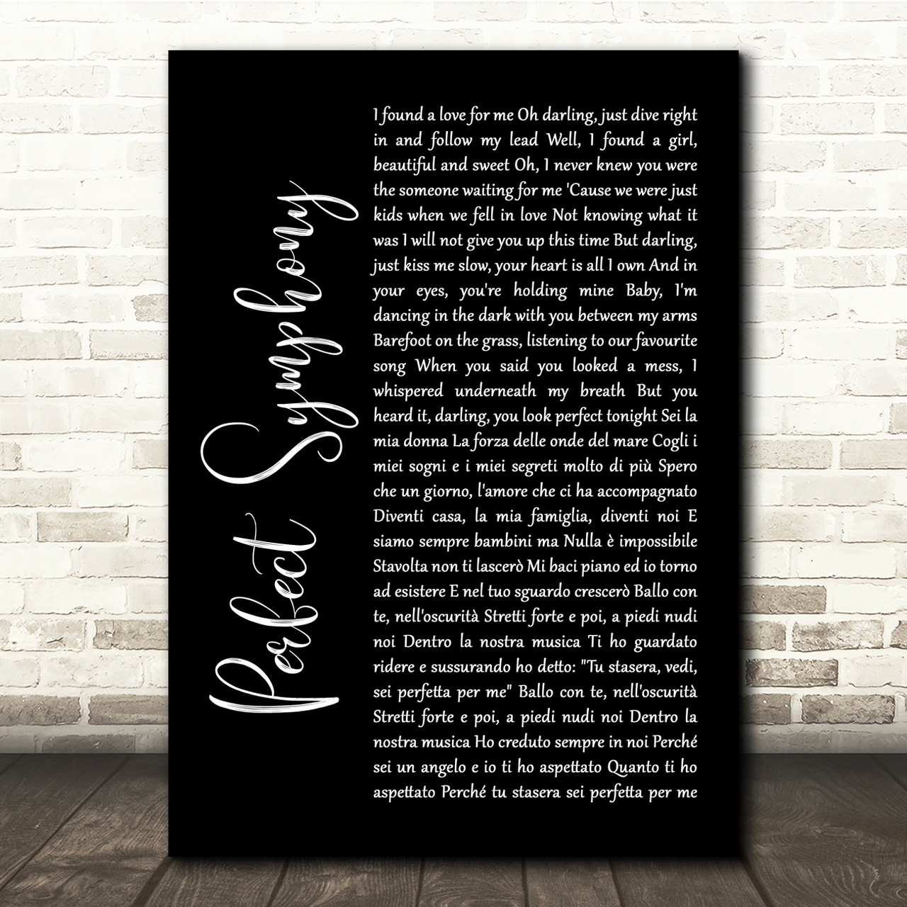 Ed Sheeran & Andrea Bocelli Perfect Symphony Black Script Song Lyric Quote Music Poster Print