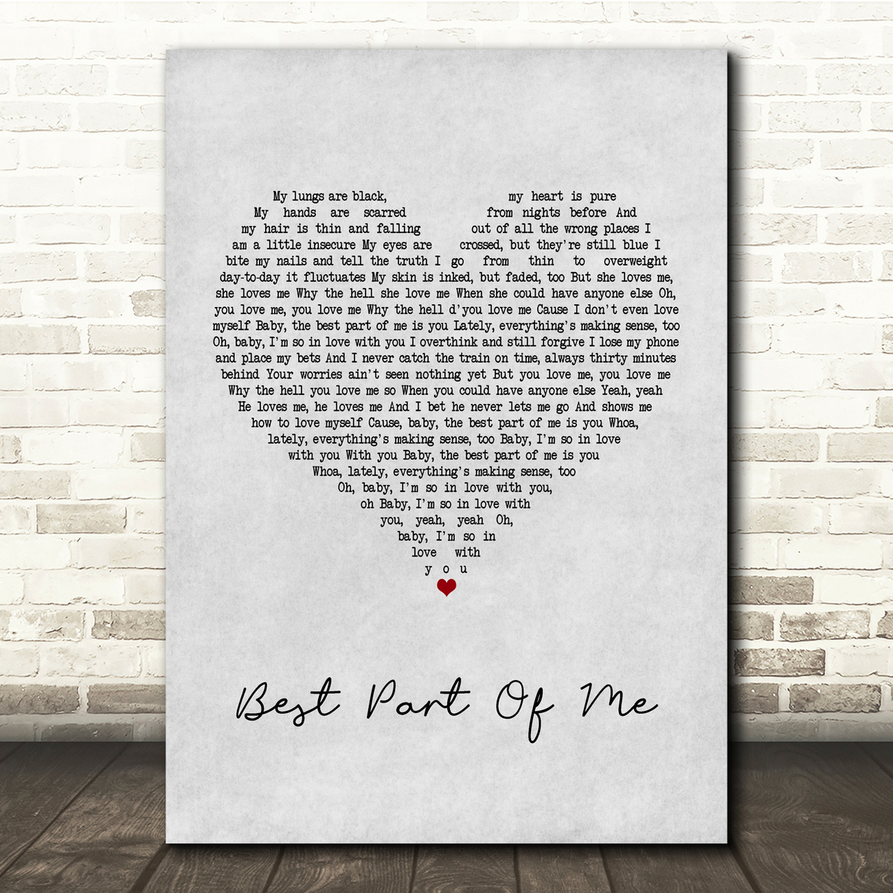 Ed Sheeran Best Part Of Me Grey Heart Song Lyric Music Print