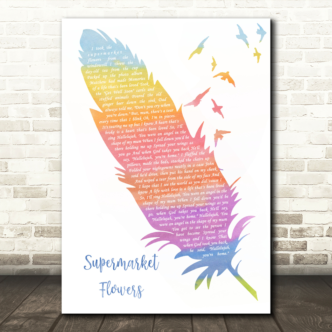 Ed Sheeran Supermarket Flowers Watercolour Feather & Birds Song Lyric Quote Music Poster Print