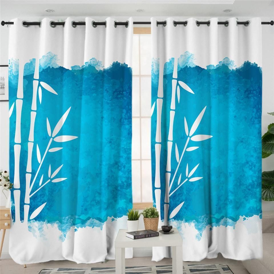 Elegant Blue Bamboo Themed  Window Curtain Home Decor