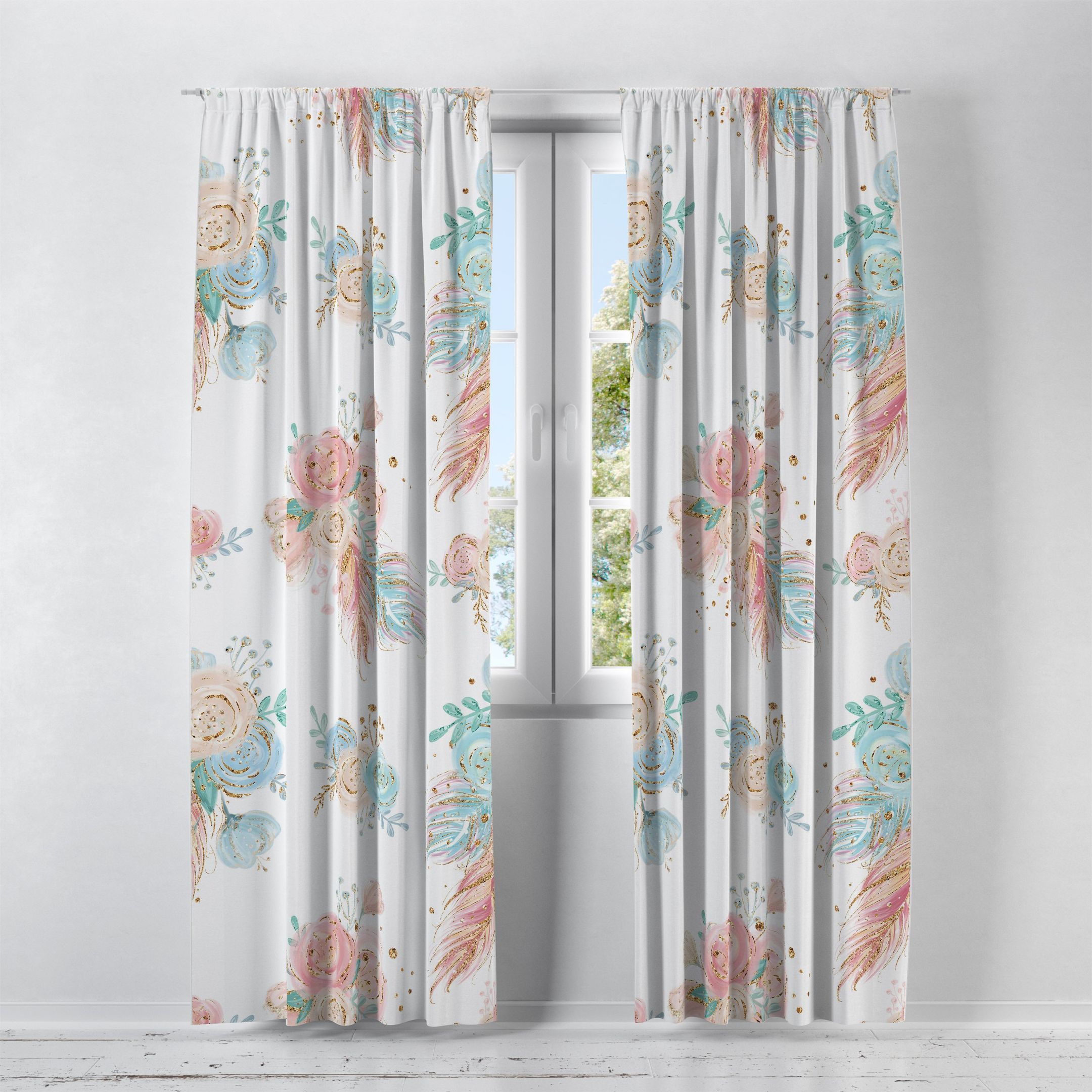 Elegant Boho Floral Pattern Printed Window Curtain Home Decor