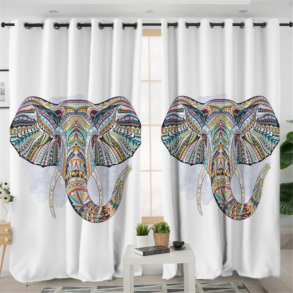Elegant Elephant Mandala Printed Window Curtain Home Decor