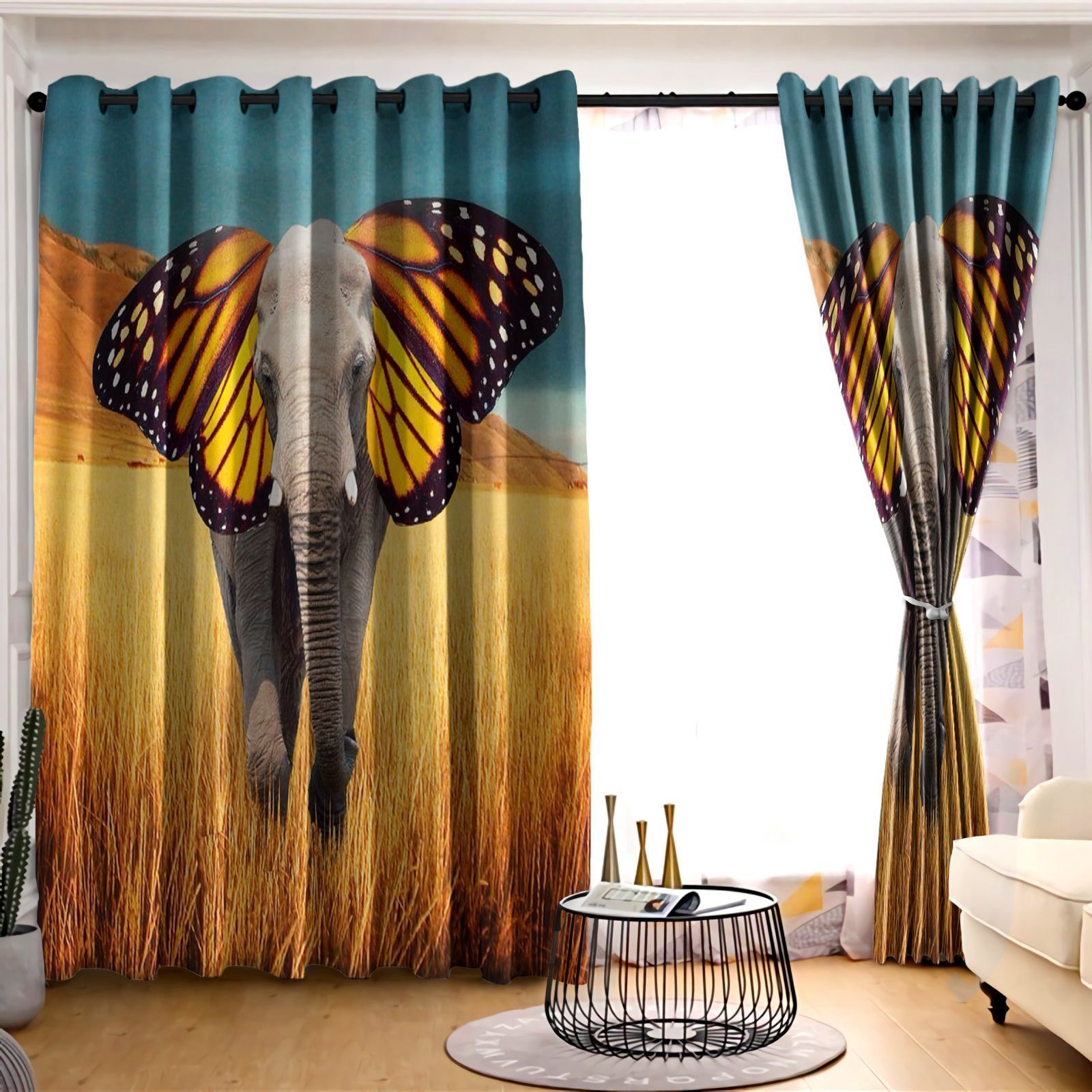 Elephant Butterfly Ear Printed Window Curtain Home Decor