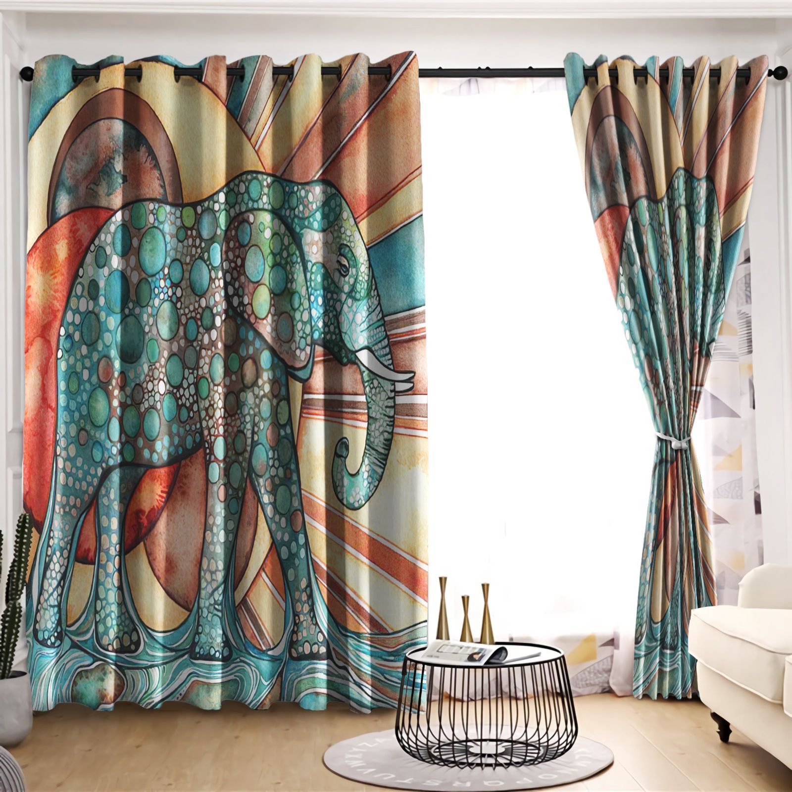Elephant Never Forgets Printed Window Curtain Home Decor