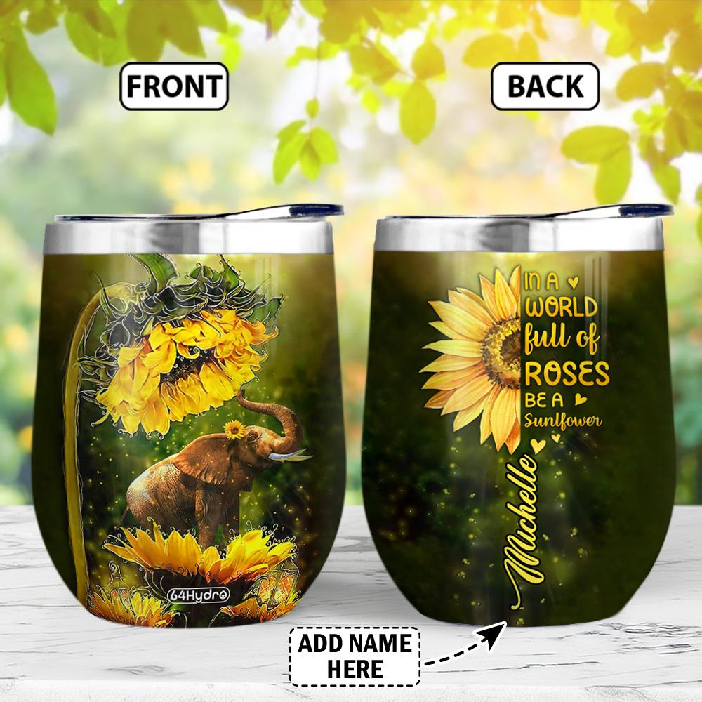 ELEPHANT Sunflowers Personalized Wine Tumbler