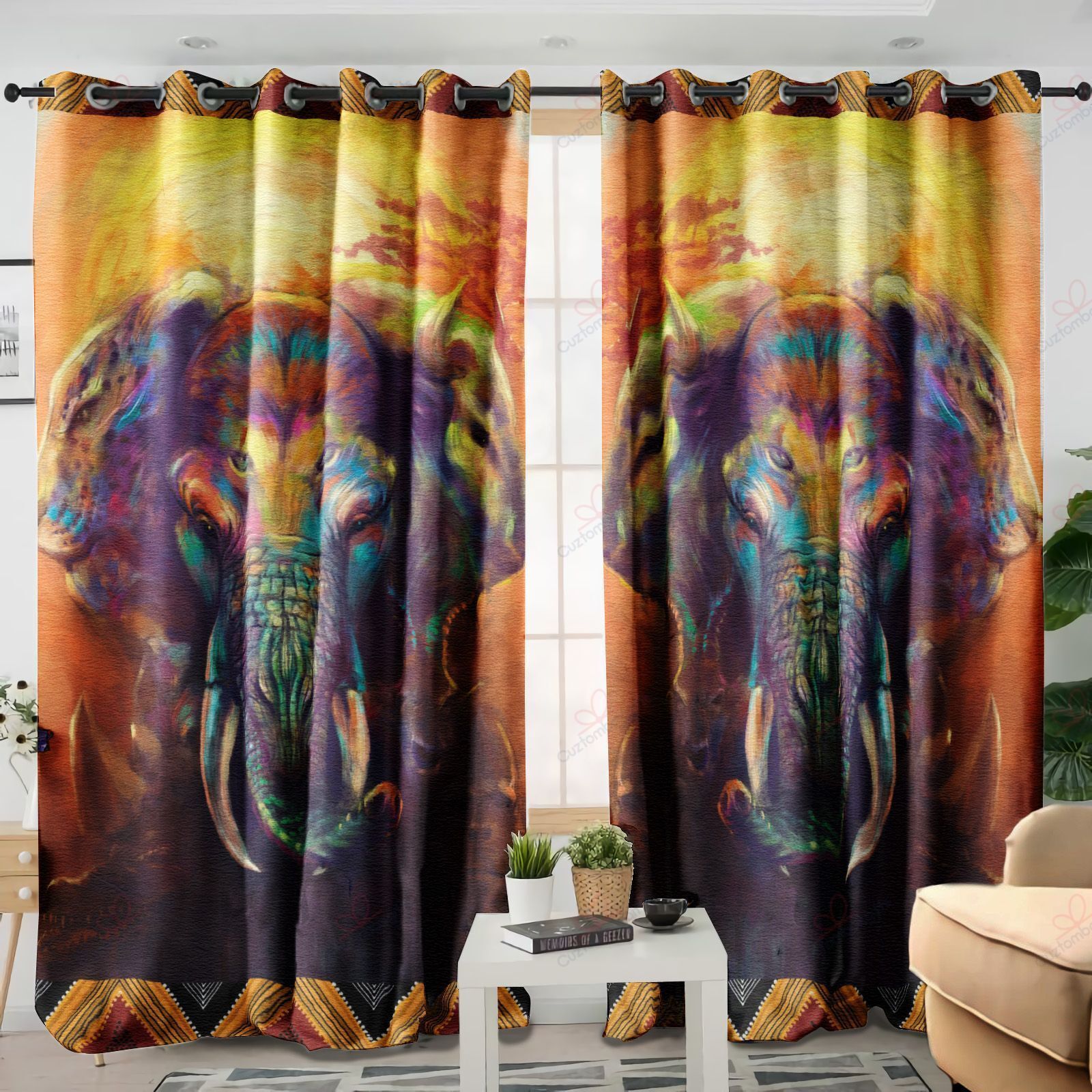 Elephant Wild Animals Printed Window Curtain Home Decor
