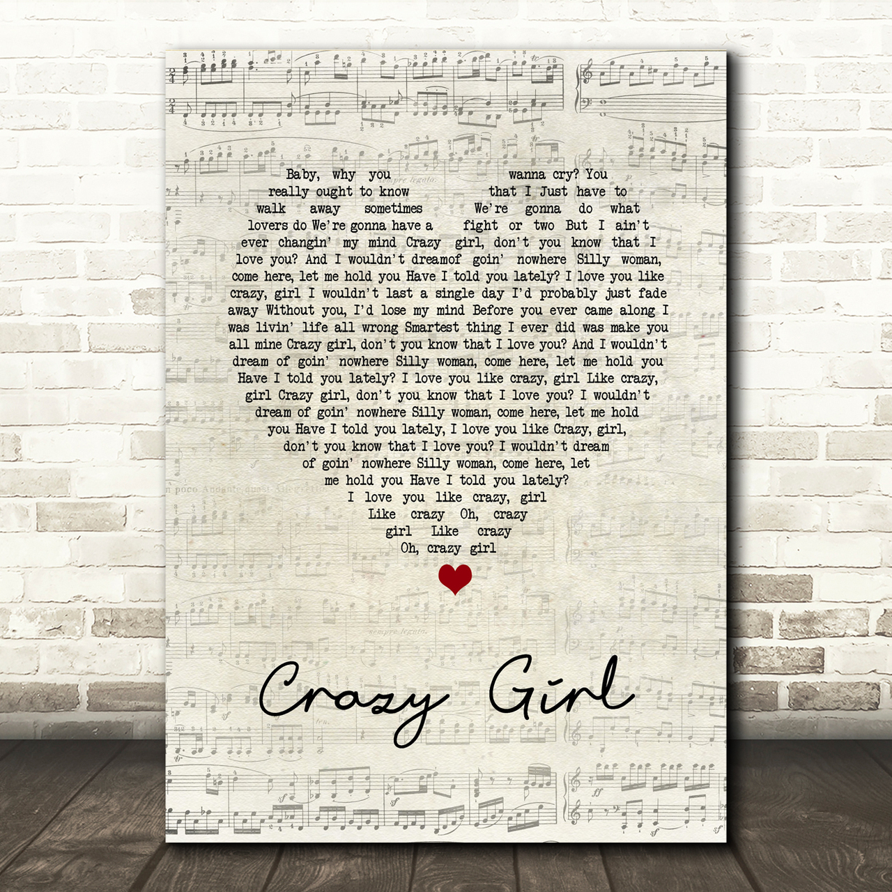 Eli Young Band Crazy Girl Script Heart Song Lyric Print