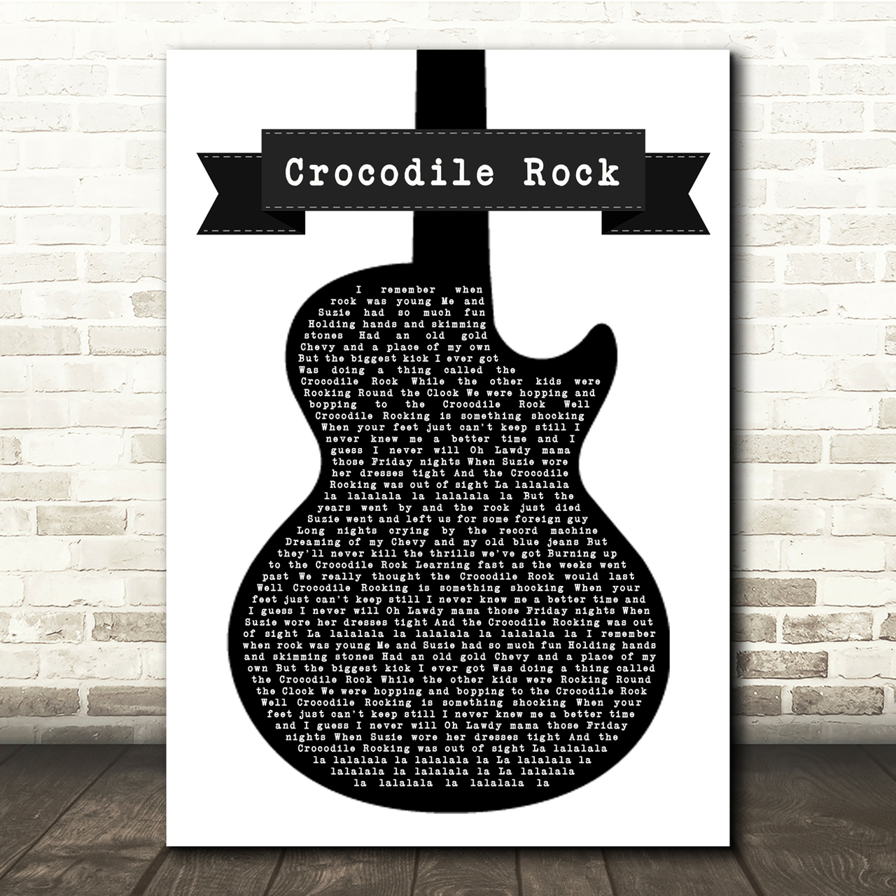 Elton John Crocodile Rock Black & White Guitar Song Lyric Music Print