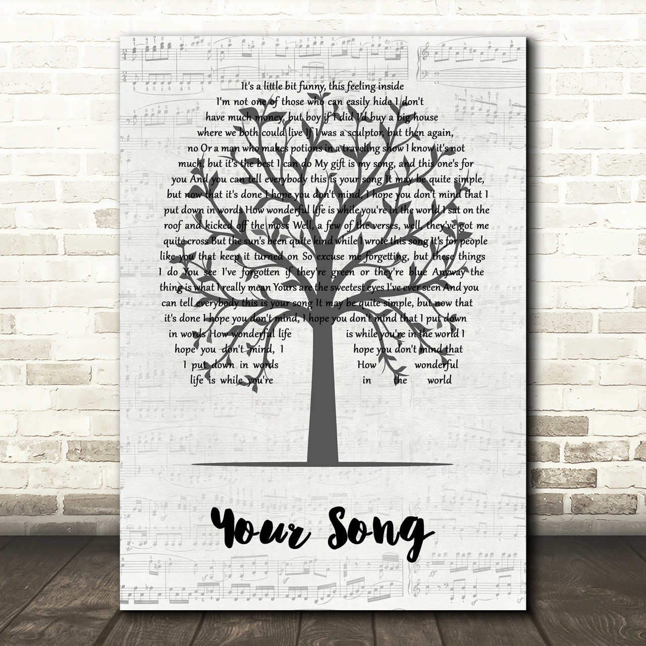 Elton John Your Song Music Script Tree Song Lyric Wall Art Print