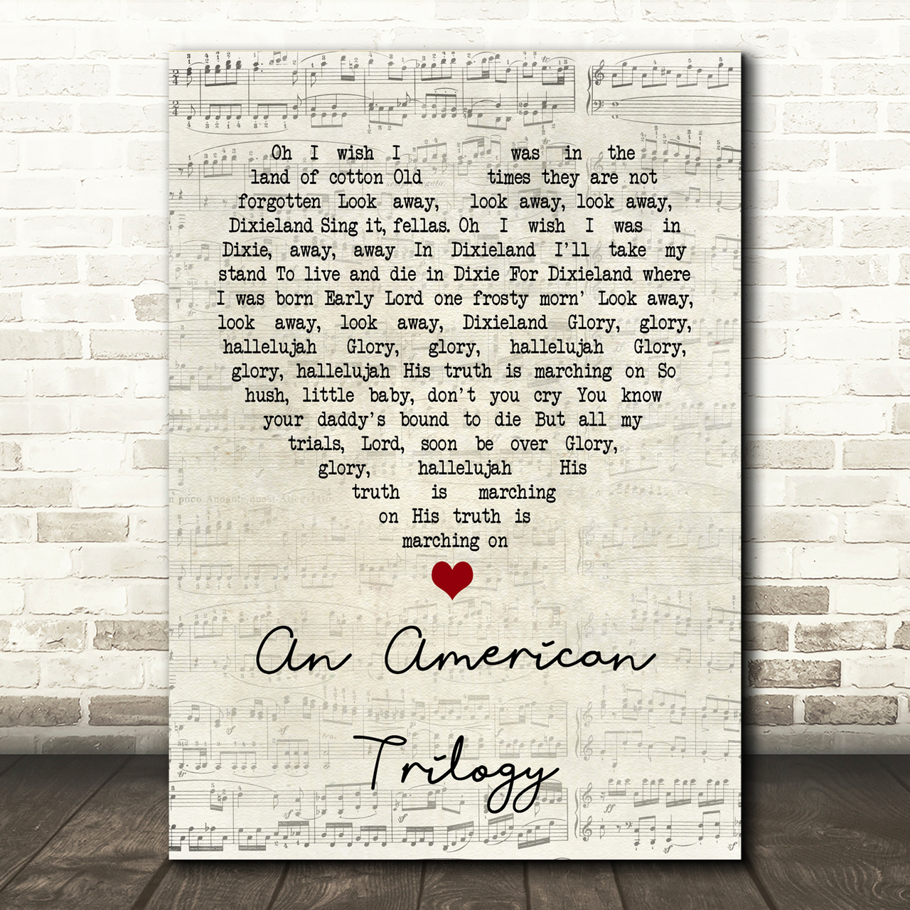 Elvis Presley An American Trilogy Script Heart Song Lyric Print