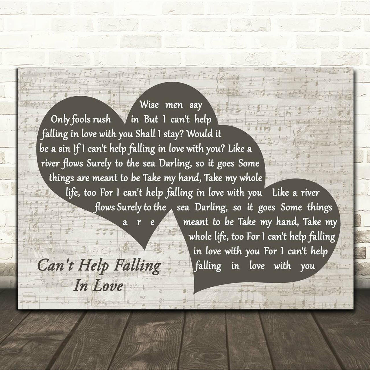 Elvis Presley Can't Help Falling In Love Landscape Music Script Two Hearts Song Lyric Print