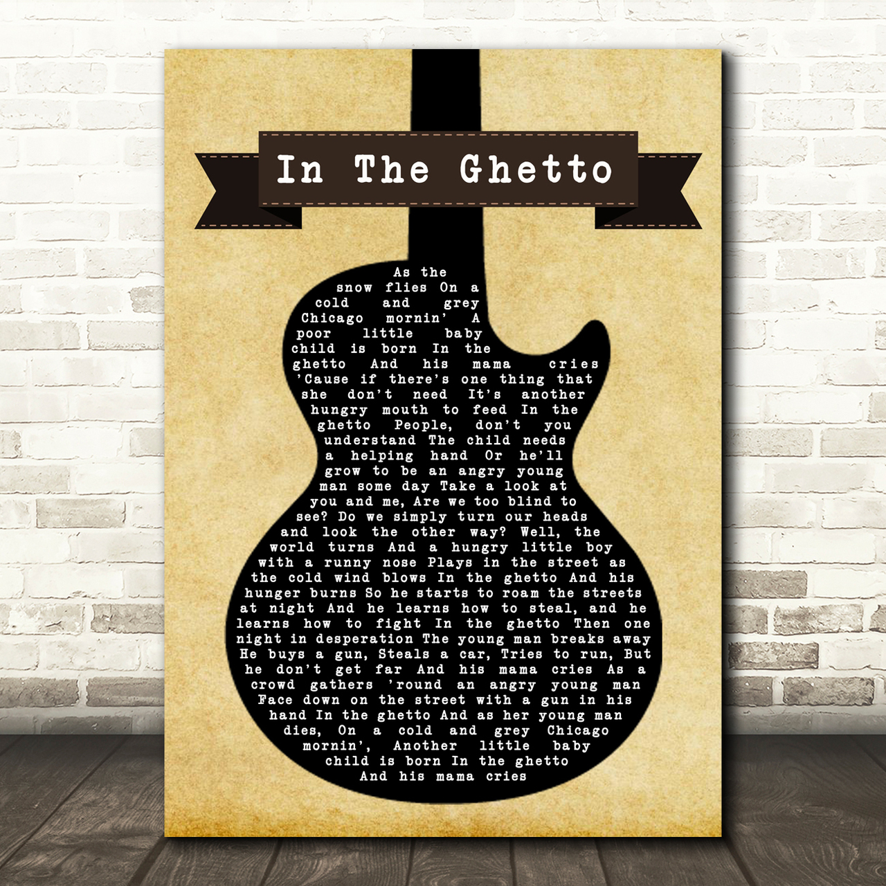 Elvis Presley In The Ghetto Black Guitar Song Lyric Music Print