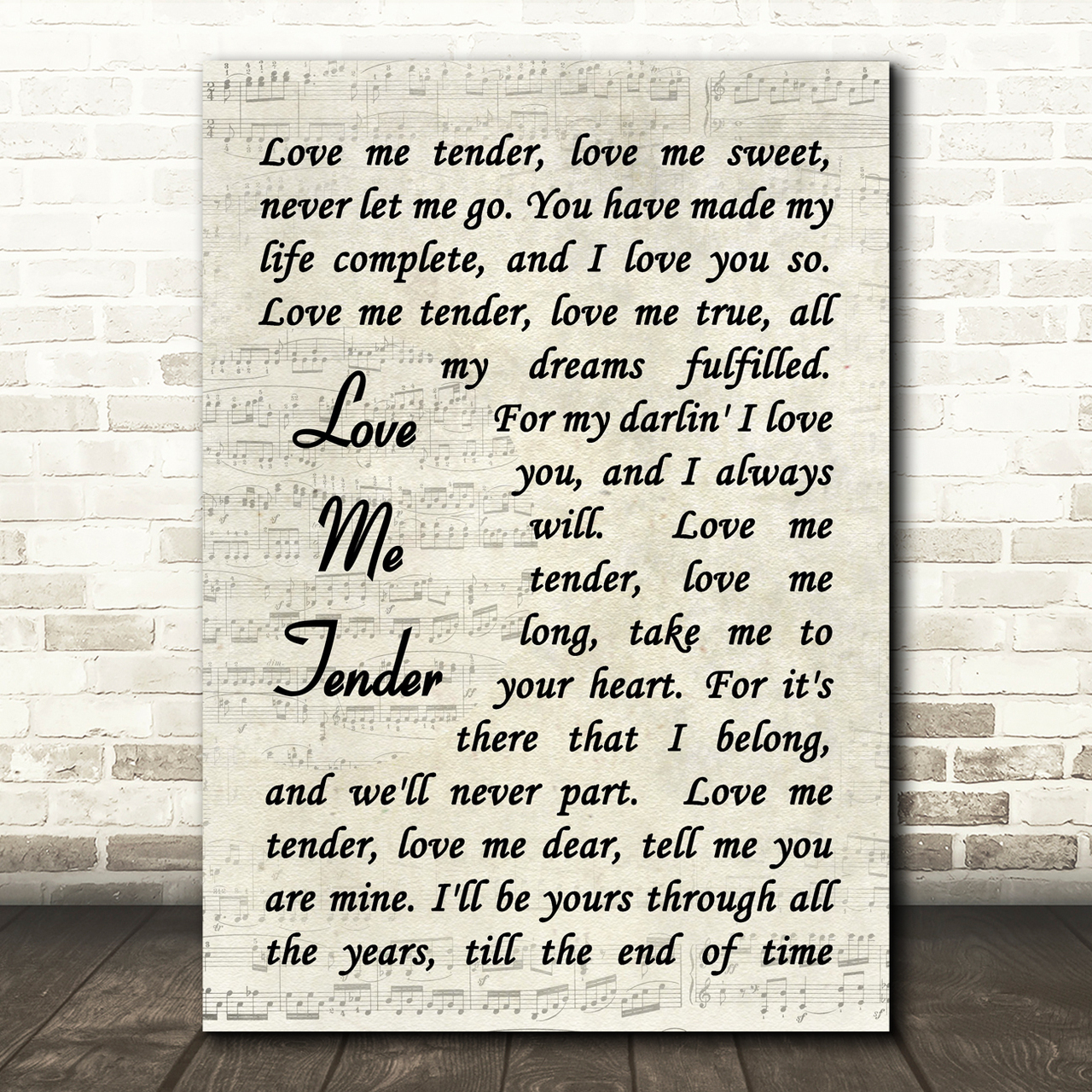 Elvis Presley Love Me Tender Vintage Script Song Lyric Quote Print