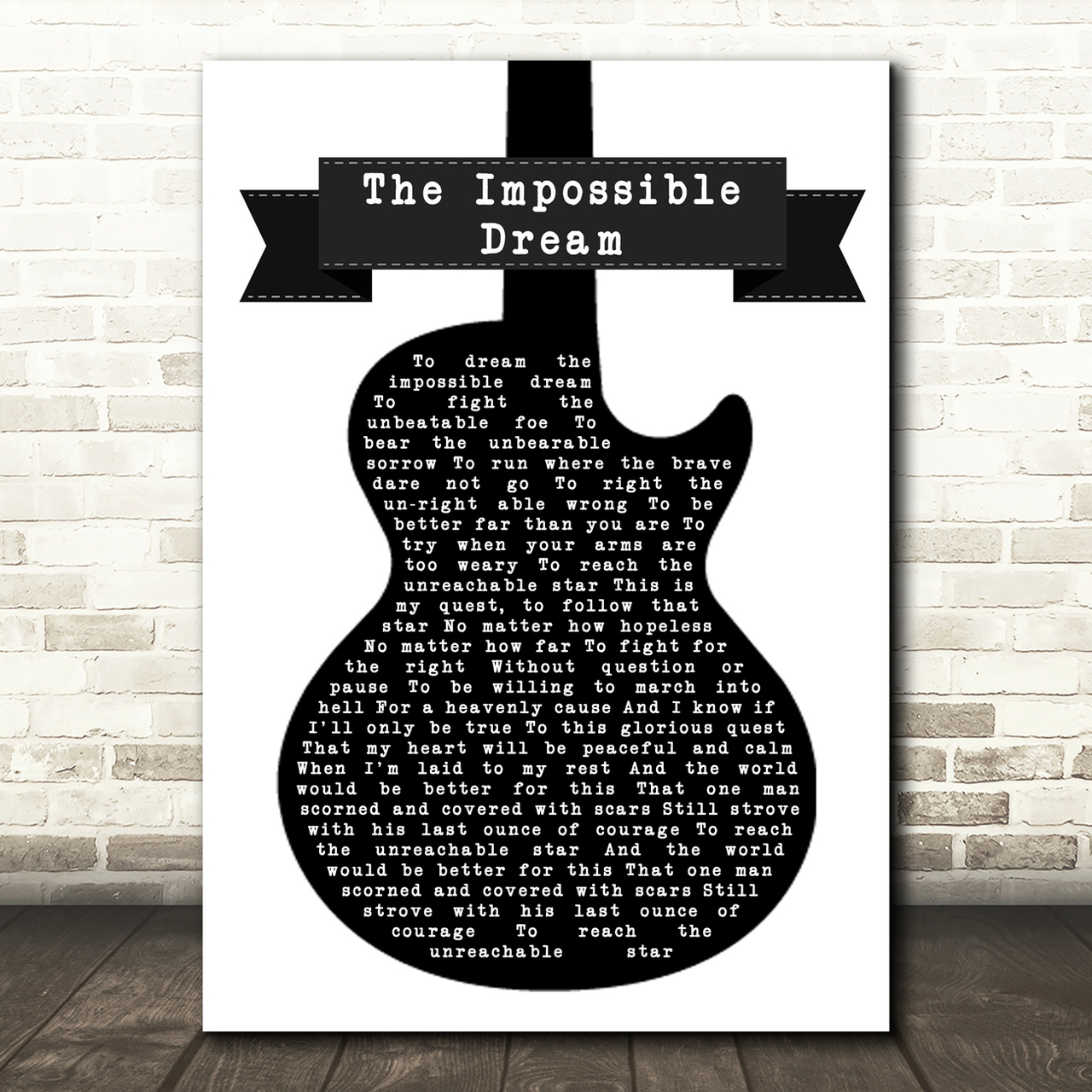 Elvis Presley The Impossible Dream Black & White Guitar Song Lyric Music Print