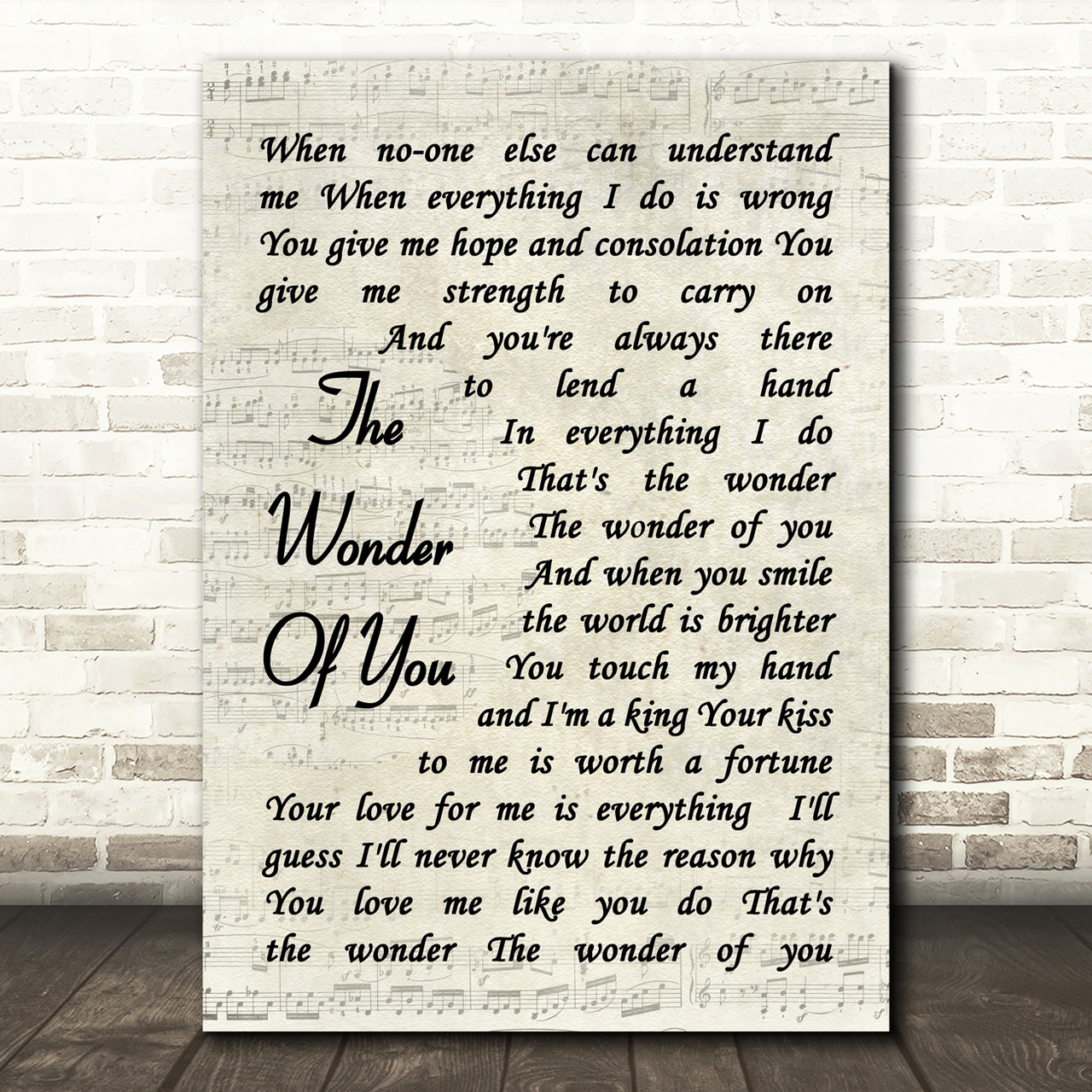Elvis Presley The Wonder Of You Vintage Script Song Lyric Quote Print