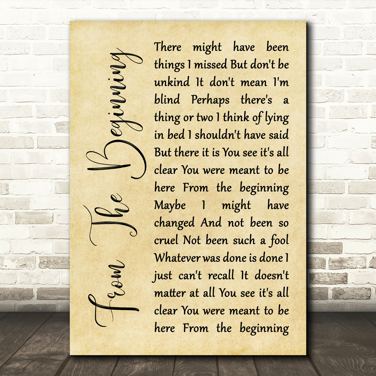 Emerson, Lake & Palmer From The Beginning Rustic Script Song Lyric Quote Music Poster Print