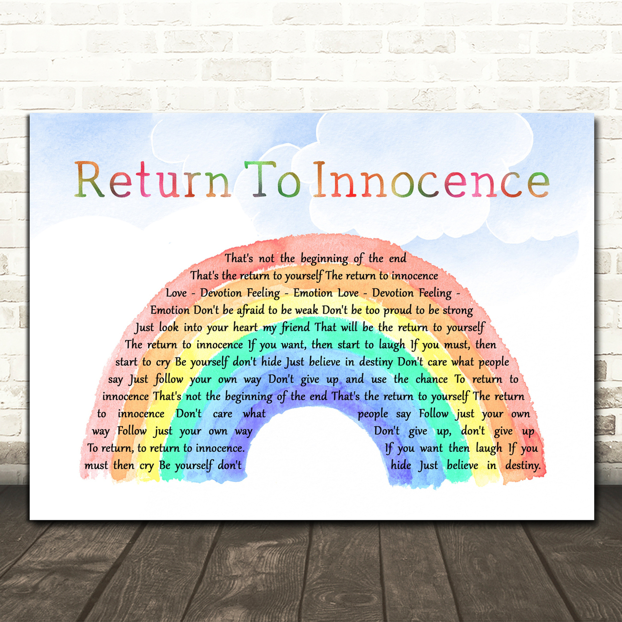 Enigma Return To Innocence Watercolour Rainbow & Clouds Song Lyric Art Print