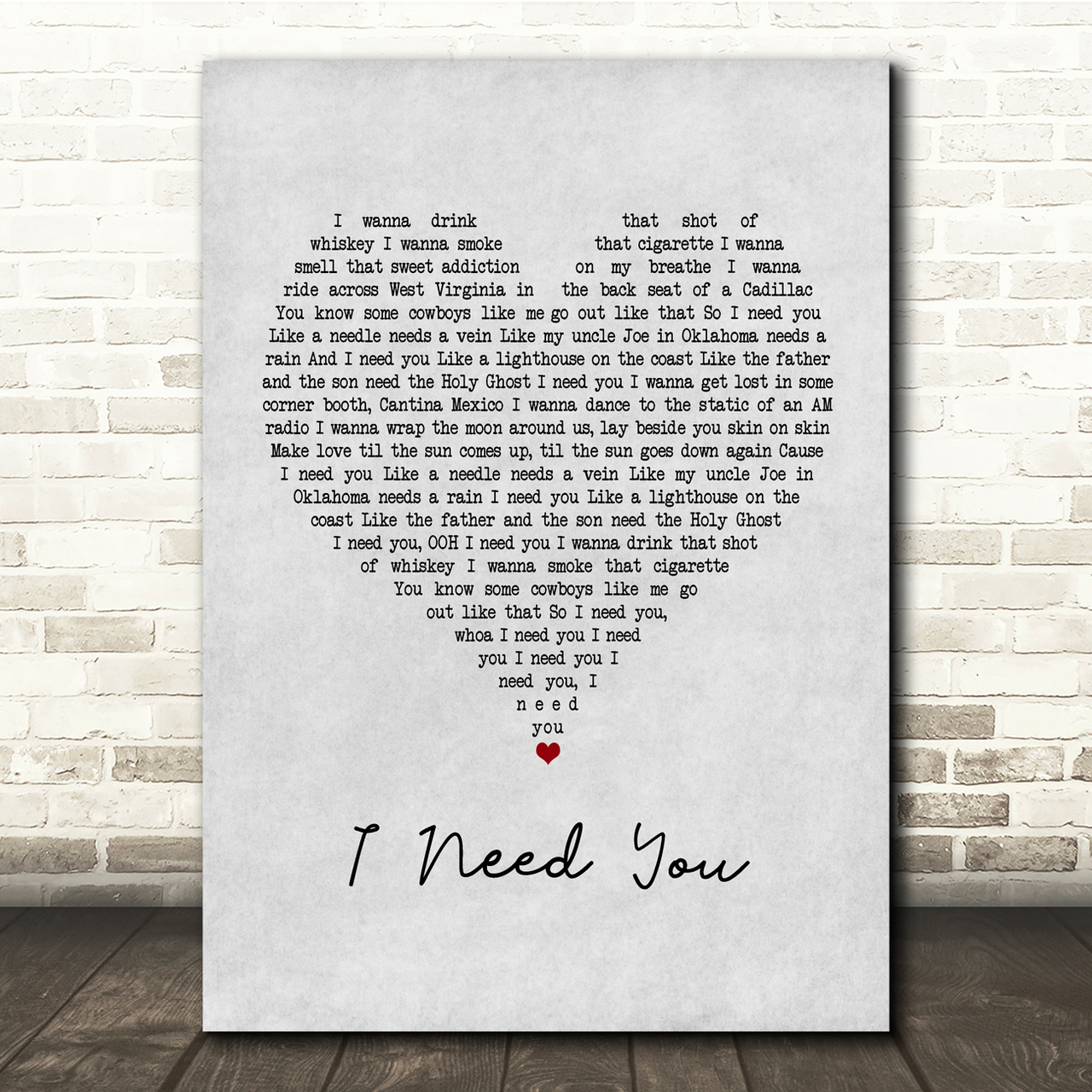 Faith Hill and Tim McGraw I Need You Grey Heart Song Lyric Music Print