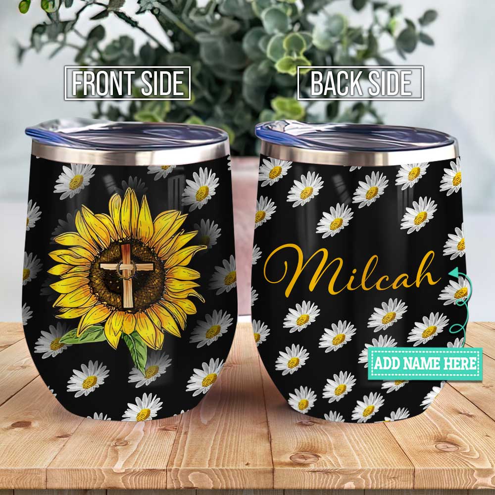 Faith Sunflower And Daisy Personalized Wine Tumbler