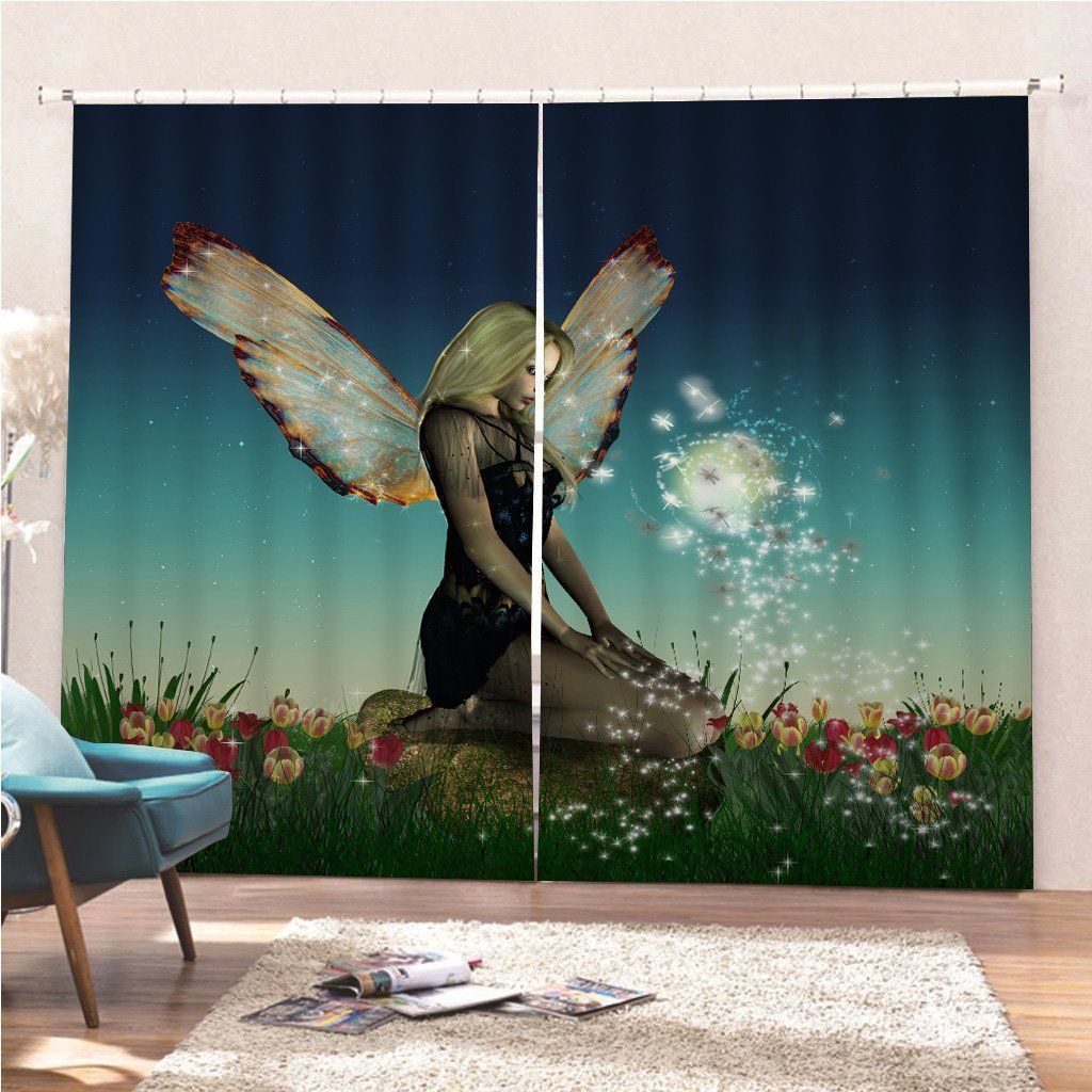 Fantastic Fairy Flowered Printed Window Curtain