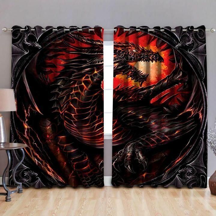 Fire Dragon Art Printed Window Curtain - Dragon Blackout Curtains