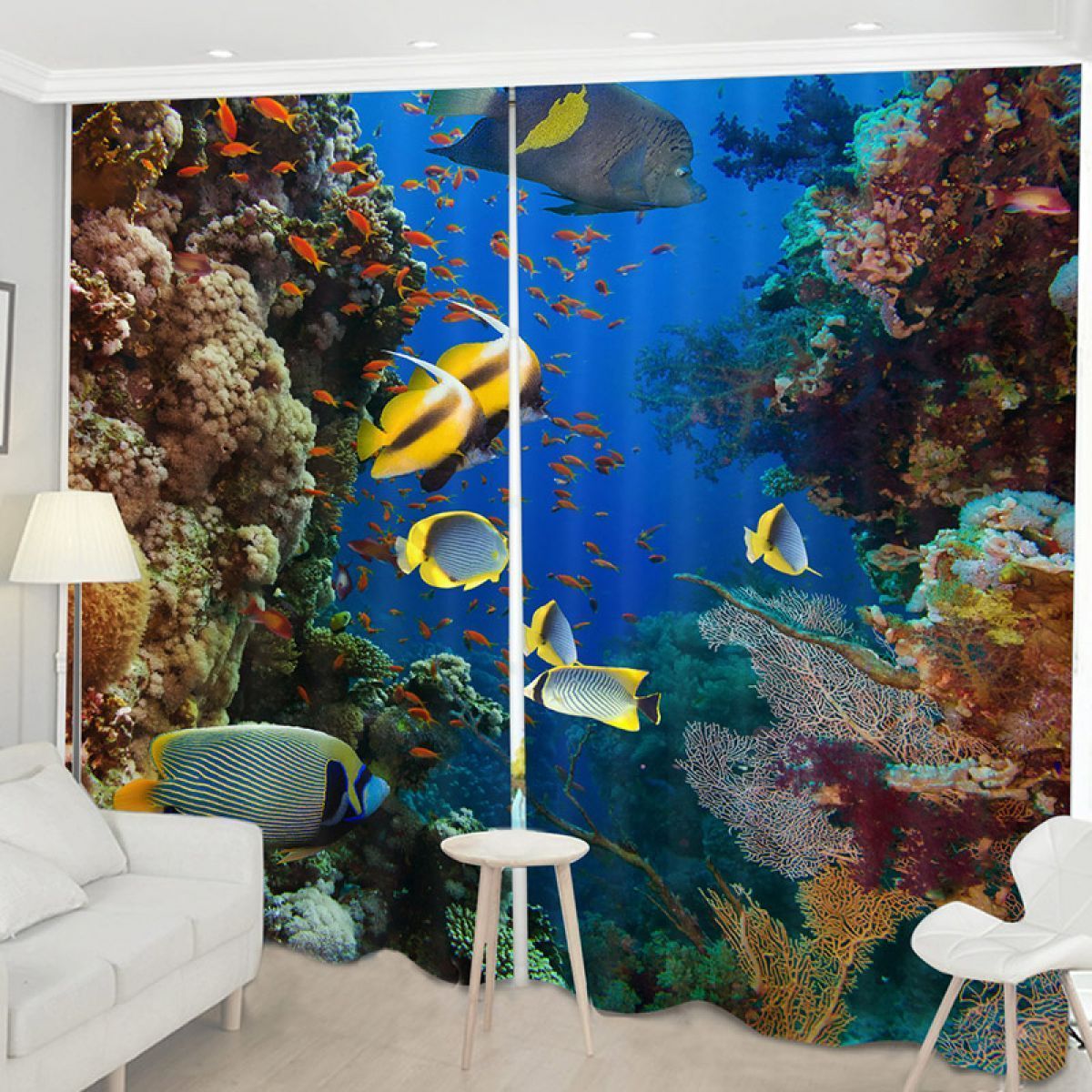 Fish In The Deep Sea Printed Window Curtain Home Decor