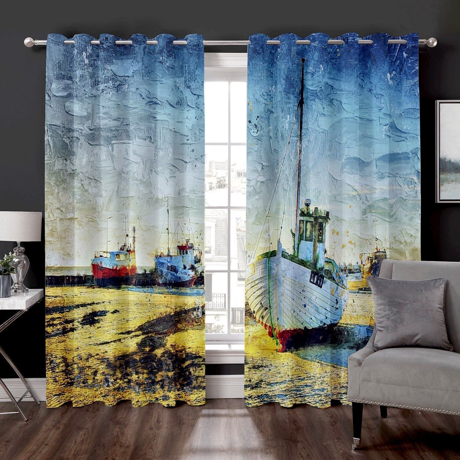 Fishing Vessel North Sea Shrimp Cutter Port Printed Window Curtain