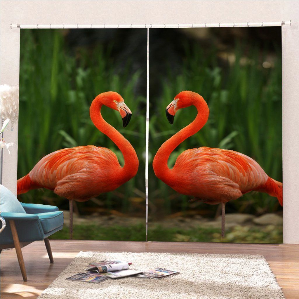 Flamingo Love Talk Printed Window Curtain