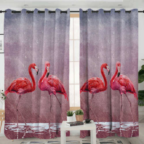 Flamingos Couple In Nature Printed Window Curtain Home Decor