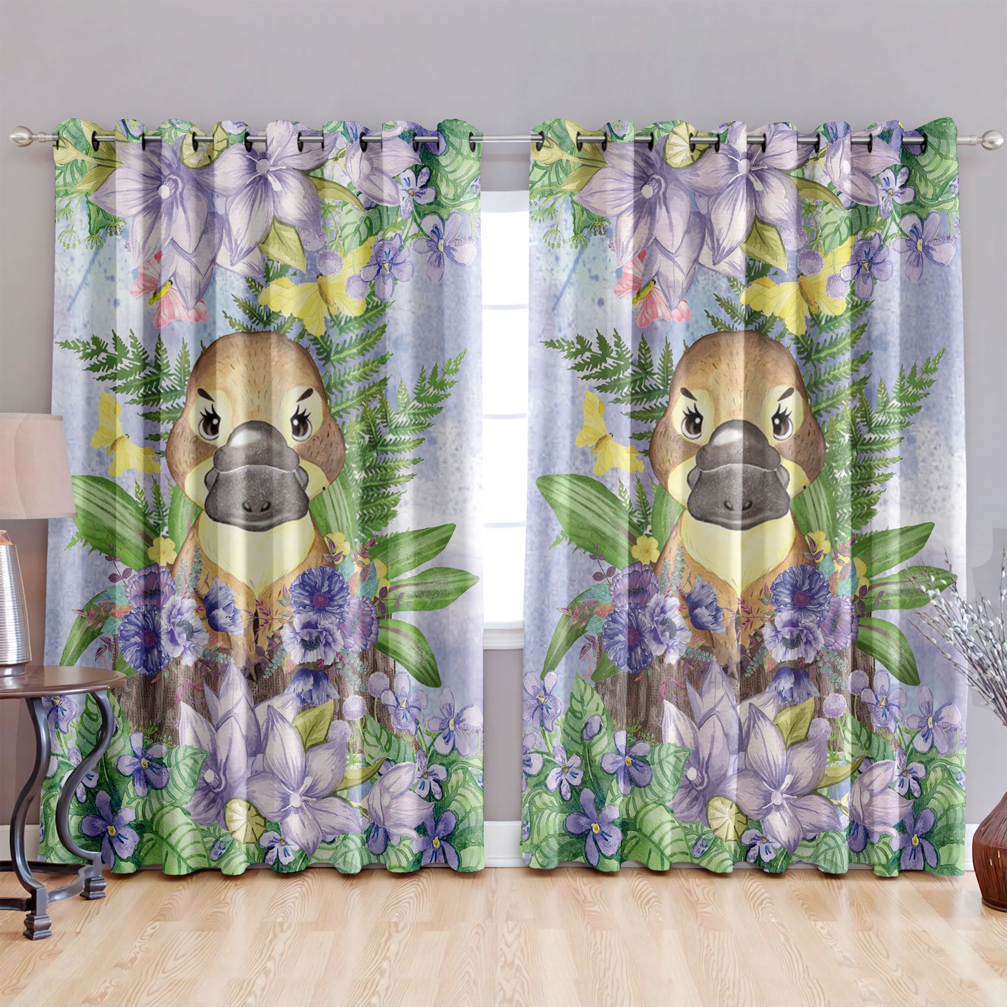 Flatypus Purple Flower Printed Window Curtain Home Decor