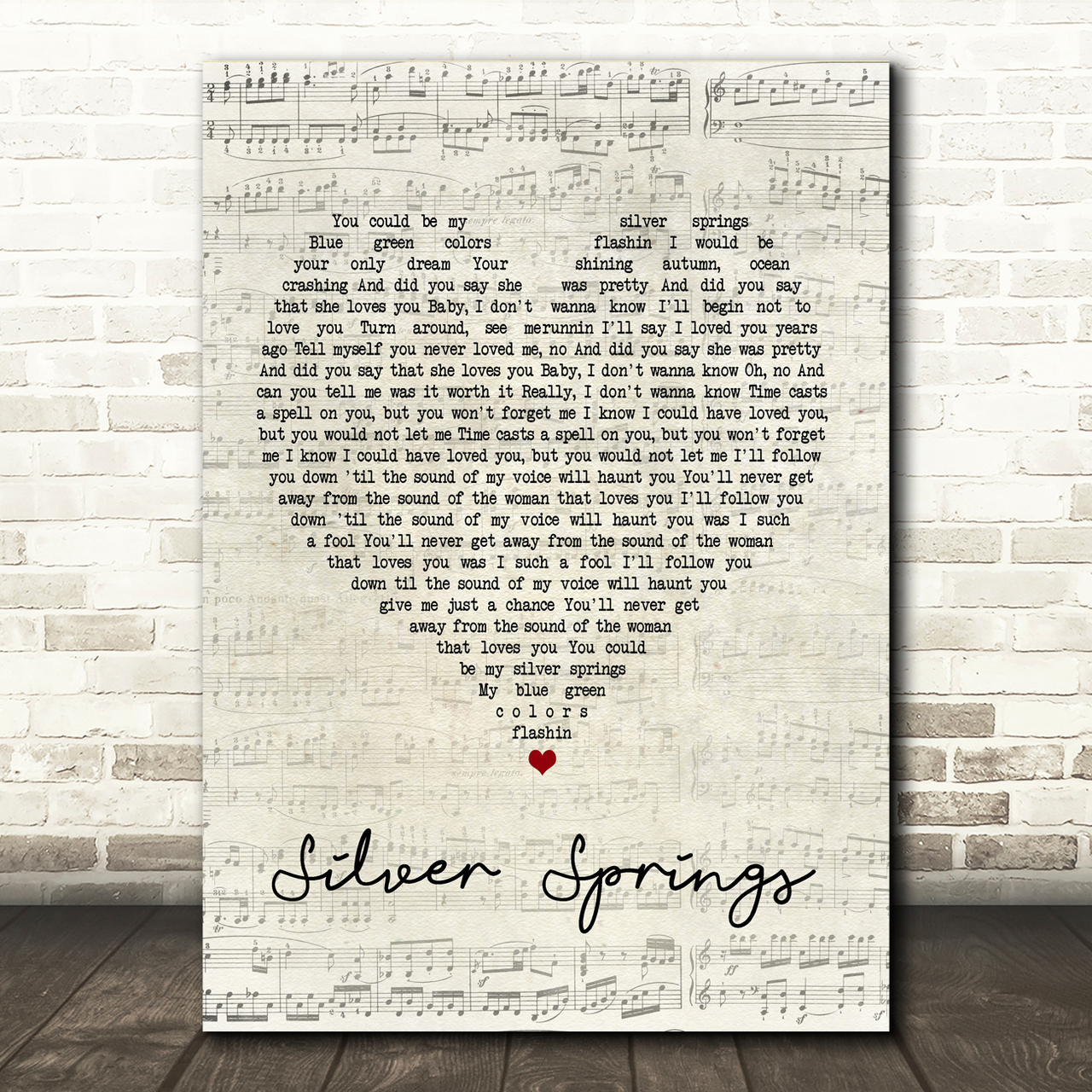 Fleetwood Mac Silver Springs Script Heart Song Lyric Print