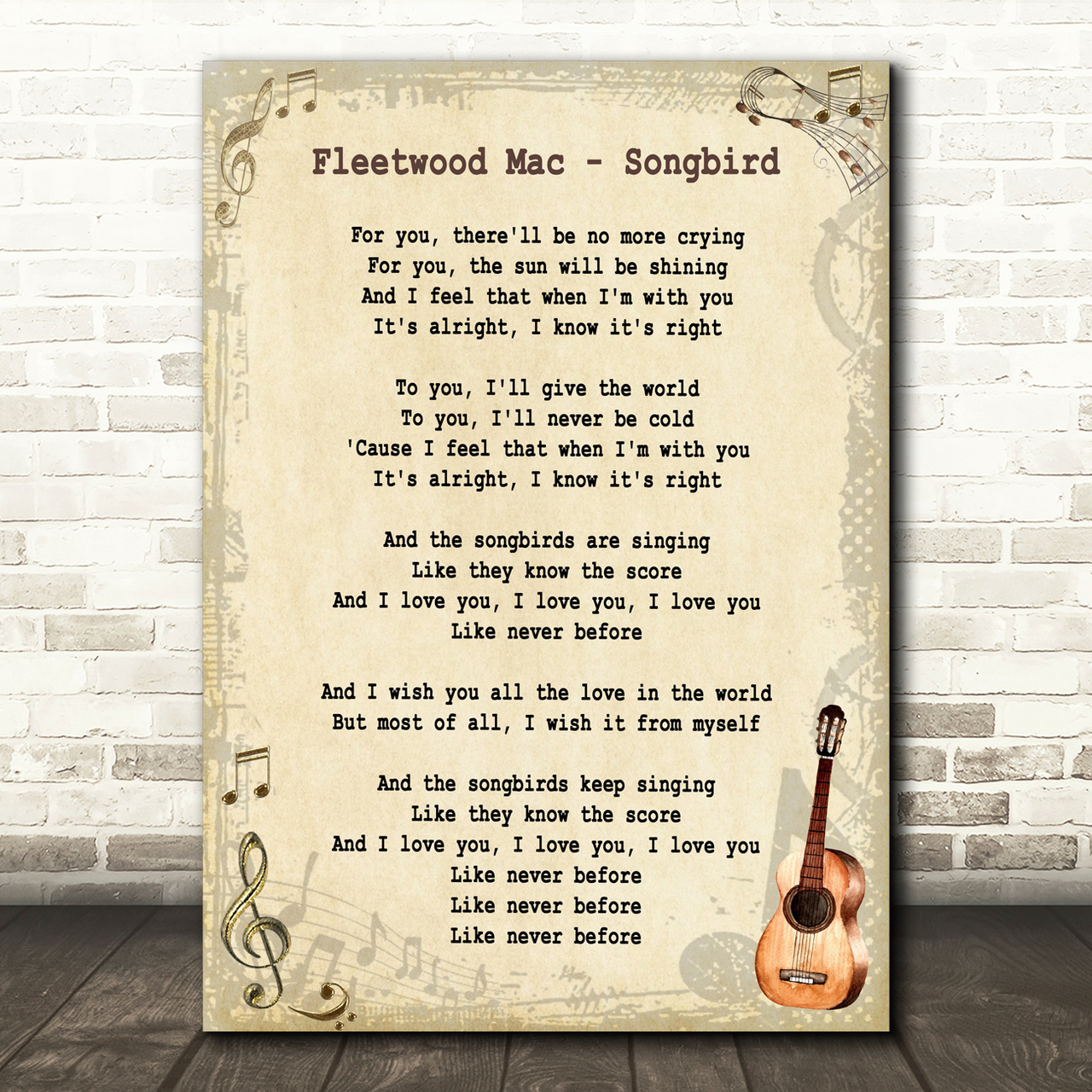 Fleetwood Mac Songbird Song Lyric Vintage Quote Print