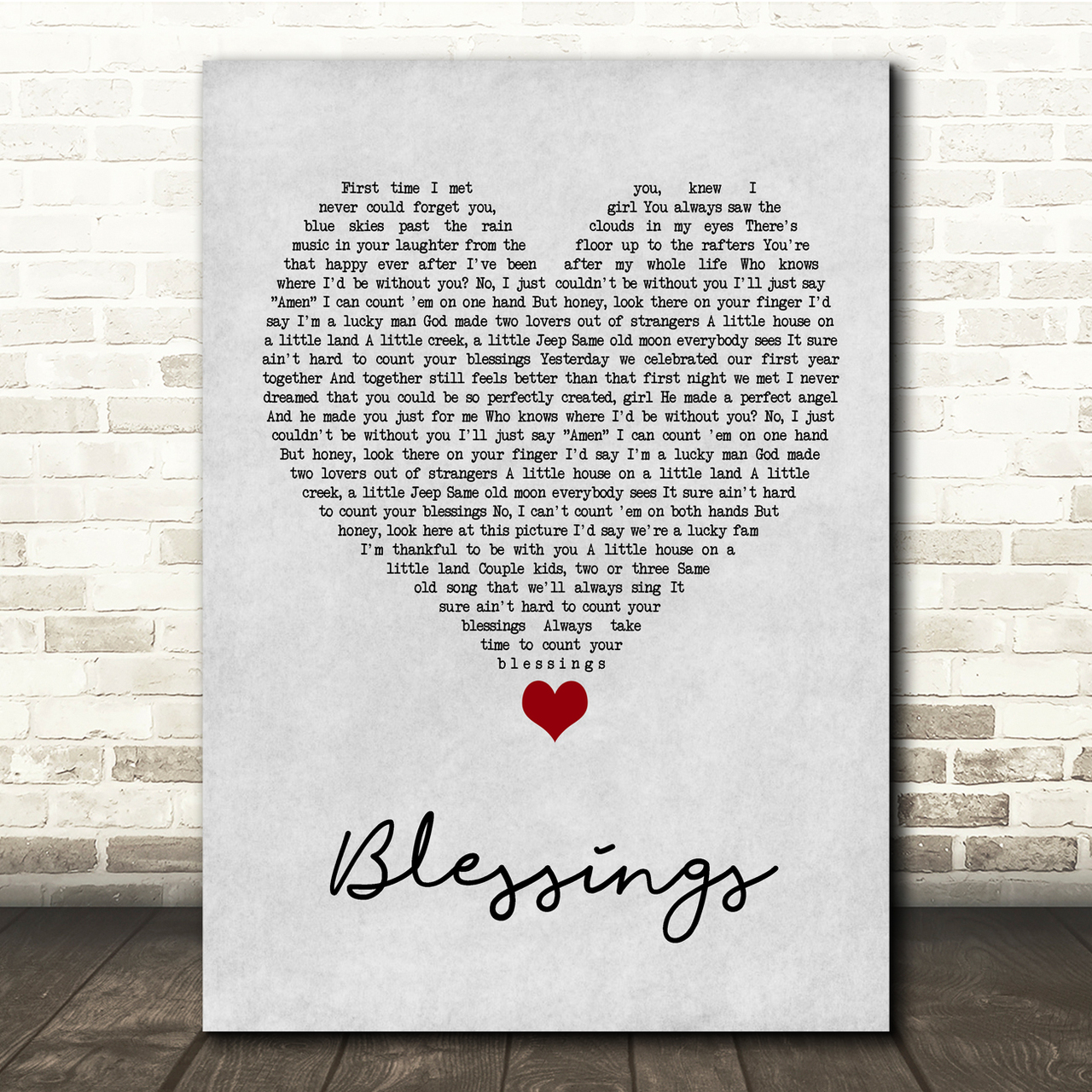 Florida Georgia Line Blessings Grey Heart Song Lyric Quote Music Poster Print