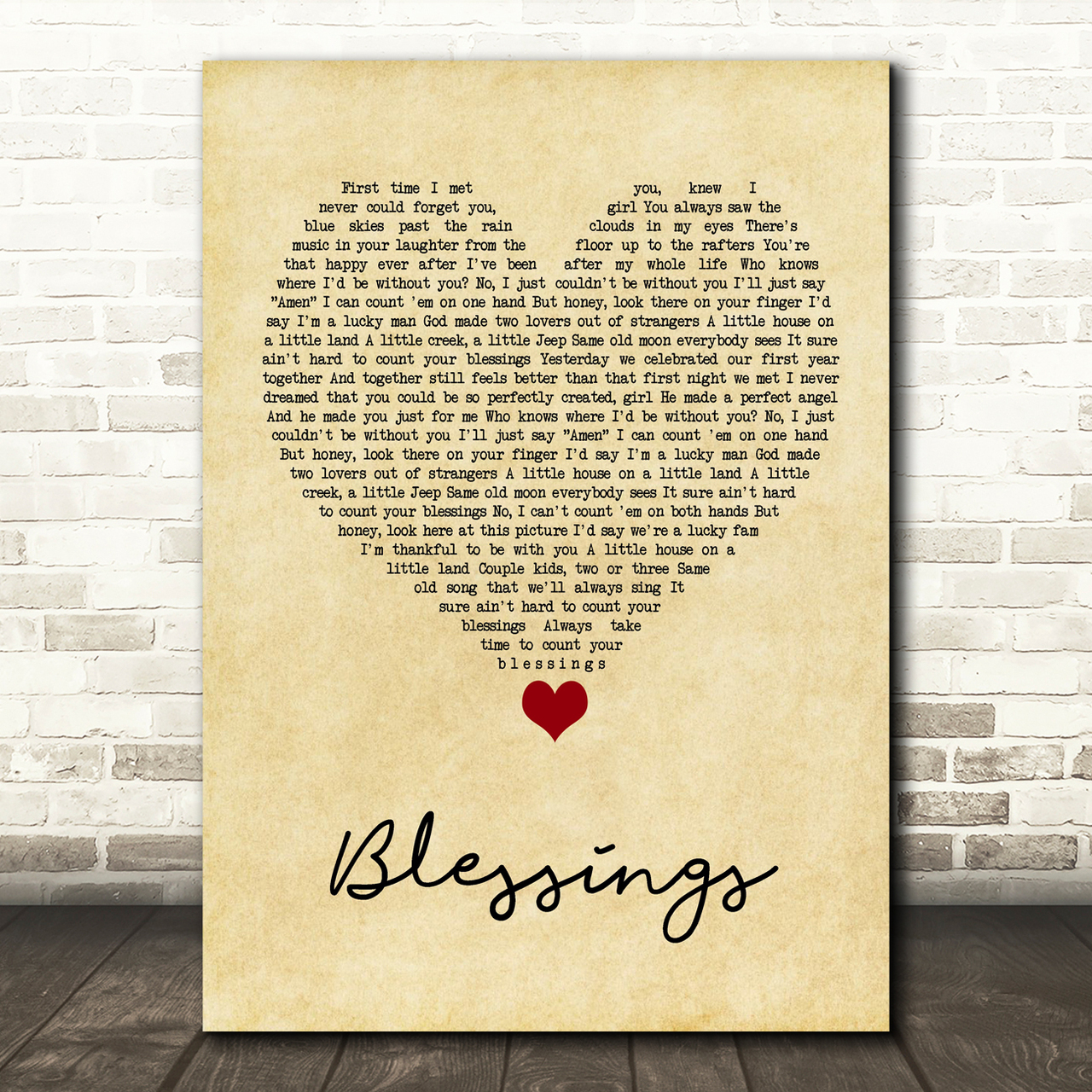 Florida Georgia Line Blessings Vintage Heart Song Lyric Quote Music Poster Print