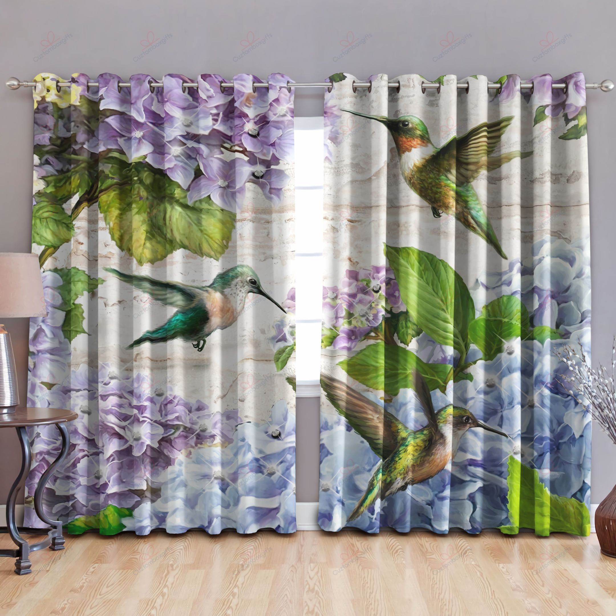 Flower Hummingbirds Printed Window Curtain Home Decor