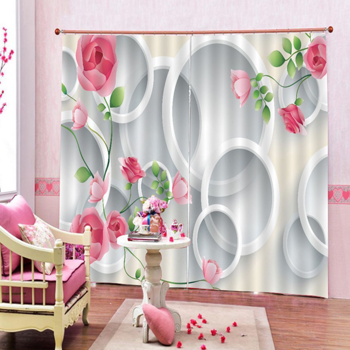 Flowers And Hollow Printed Window Curtain Home Decor