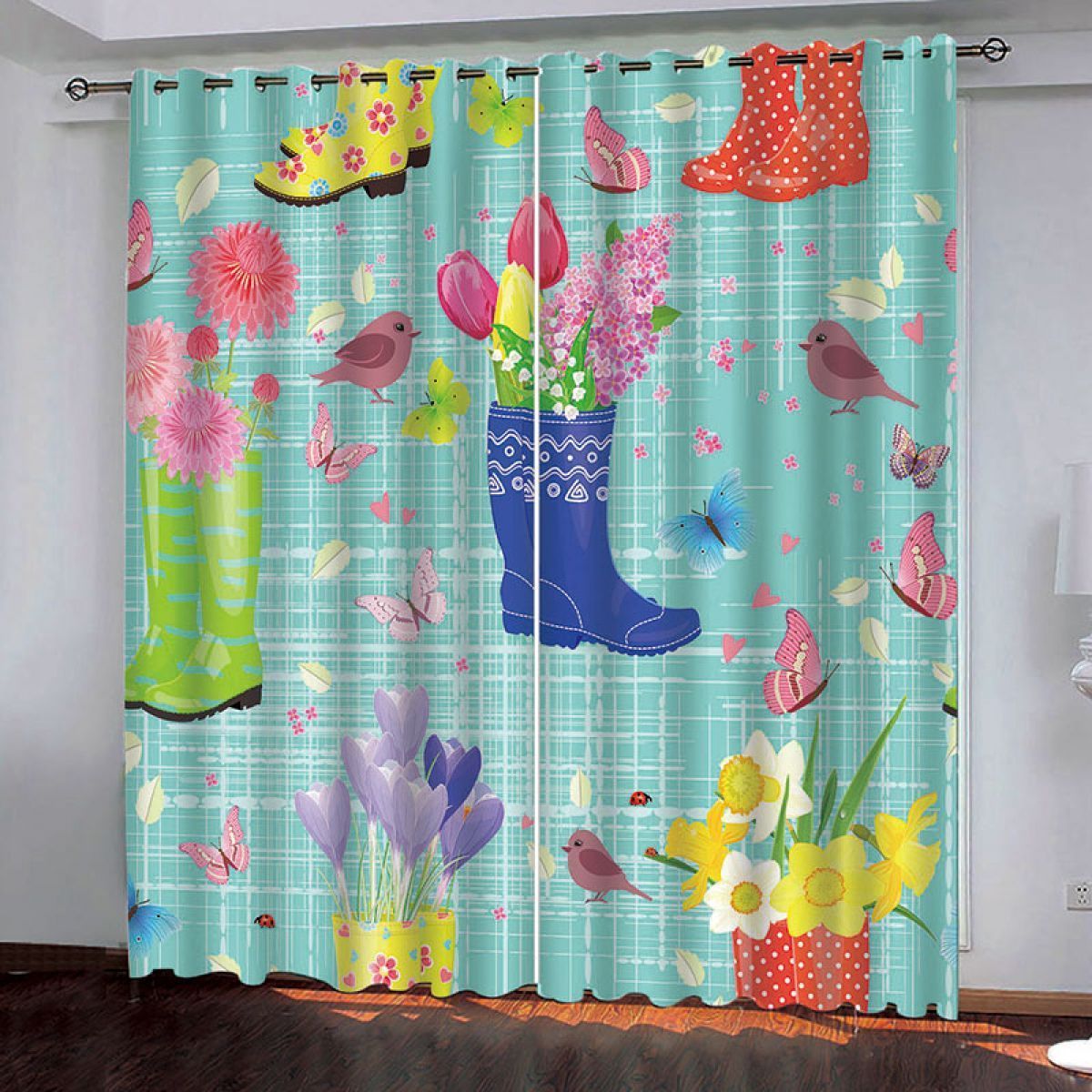 Flowers In The Boots Printed Window Curtain Home Decor