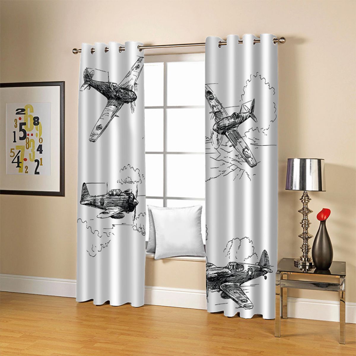Flying Battle Planes Printed Window Curtain Home Decor