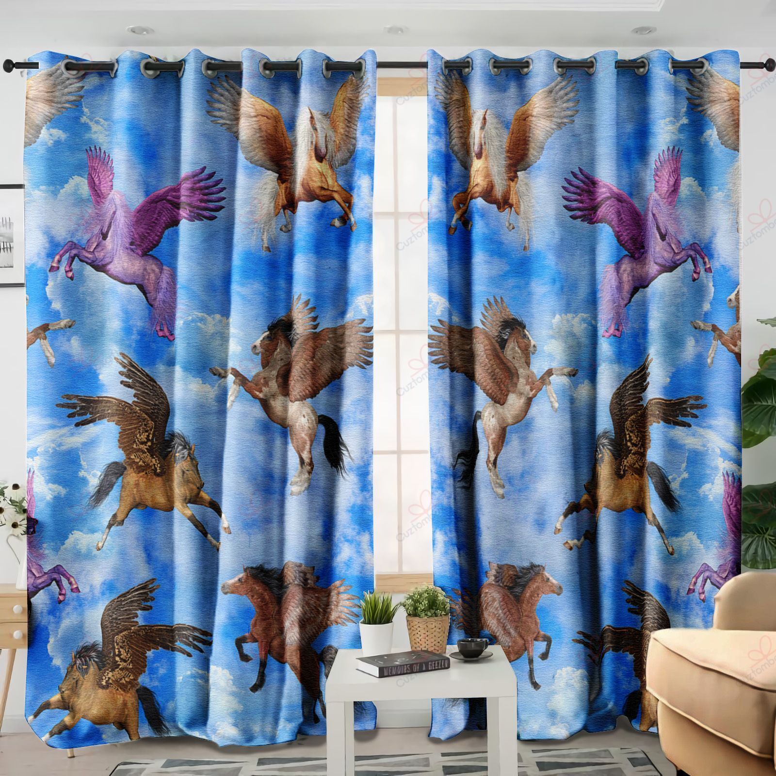 Flying Horse Blue Sky Printed Window Curtain Home Decor