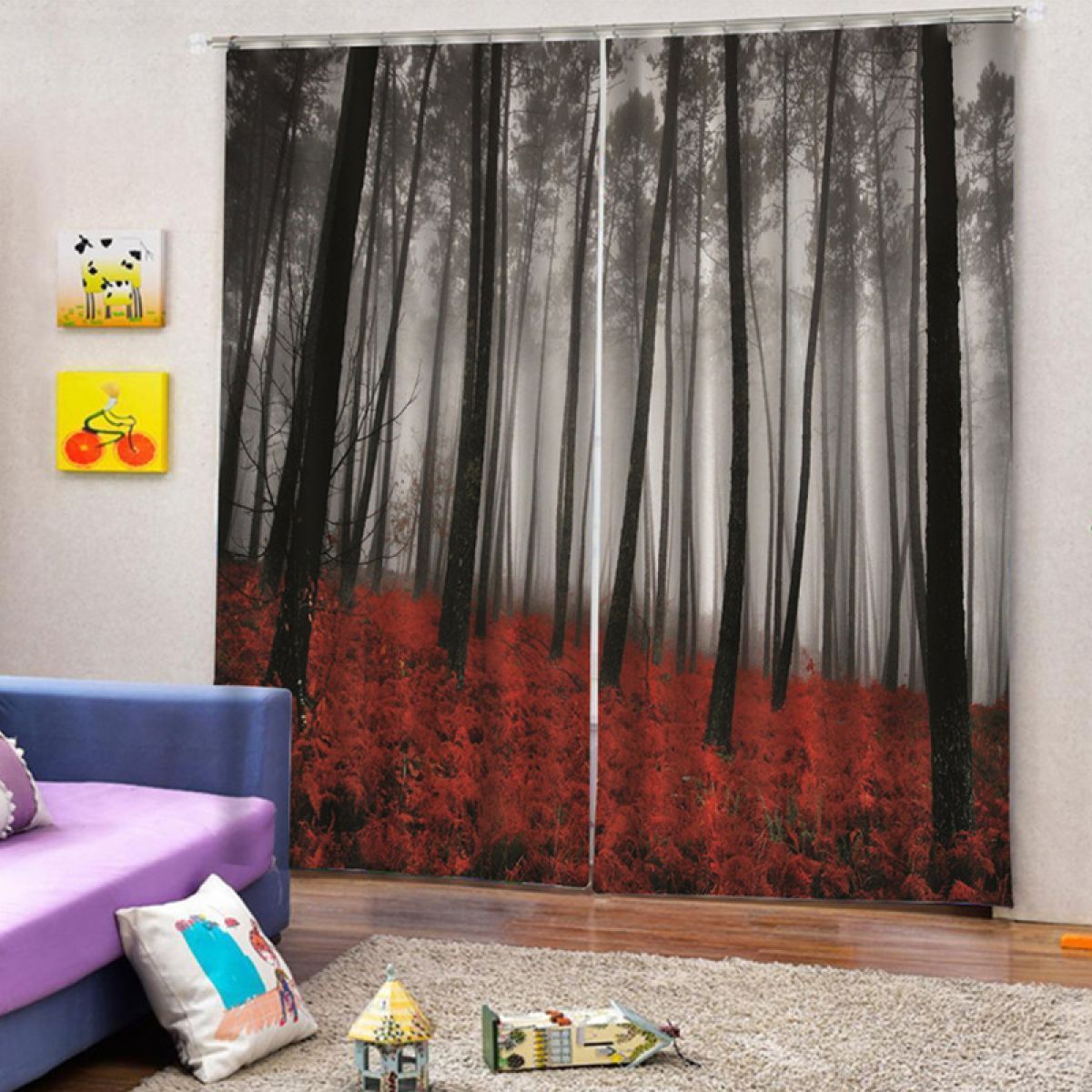 Foggy Forest Printed Window Curtain Home Decor