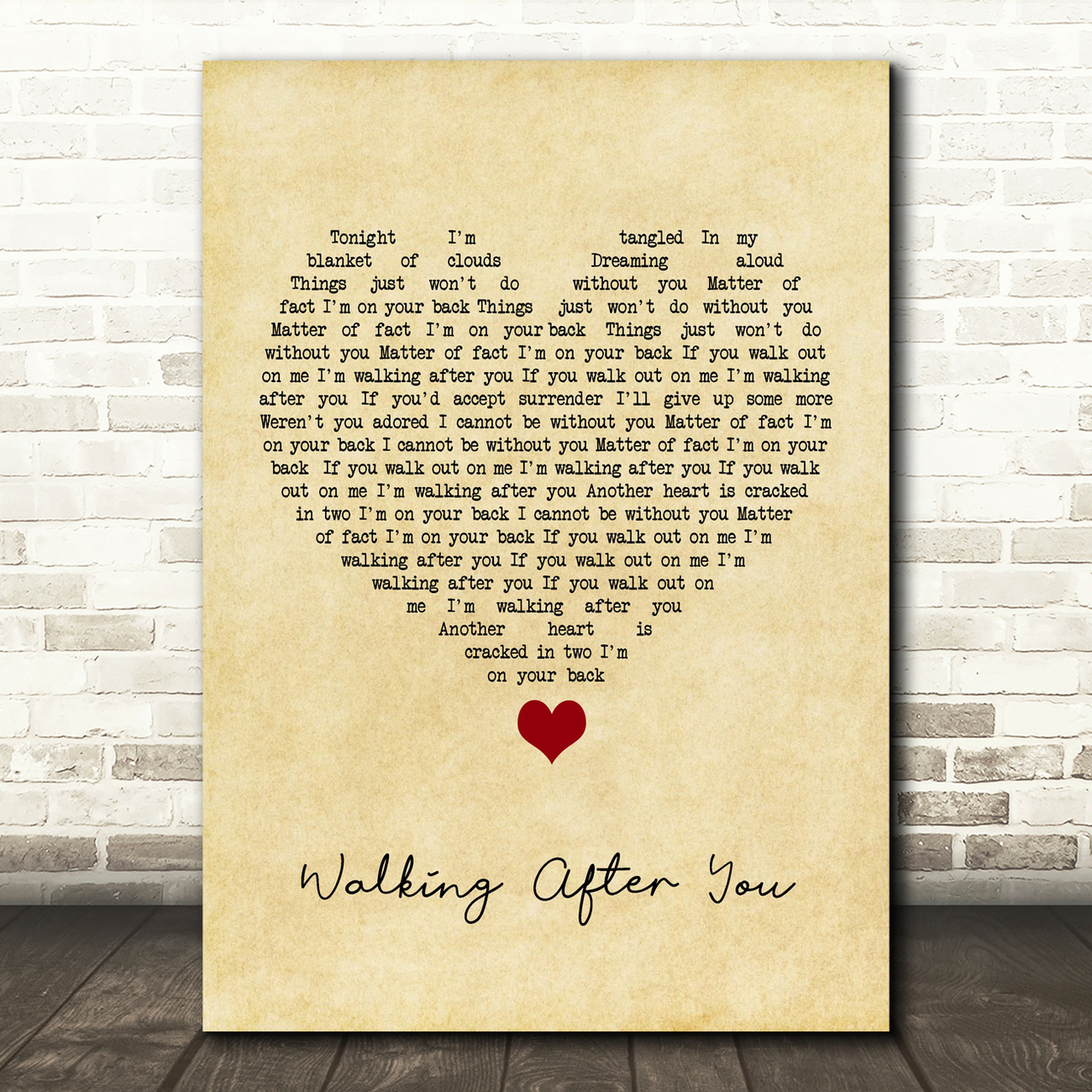 Foo Fighters Walking After You Vintage Heart Song Lyric Quote Music Poster Print