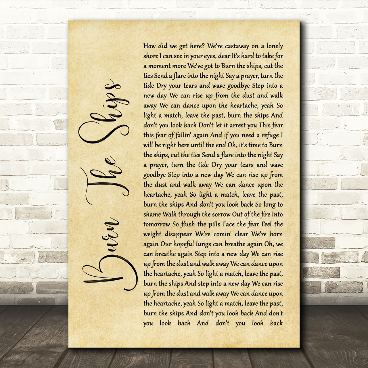 for KING & COUNTRY Burn The Ships Rustic Script Song Lyric Wall Art Print
