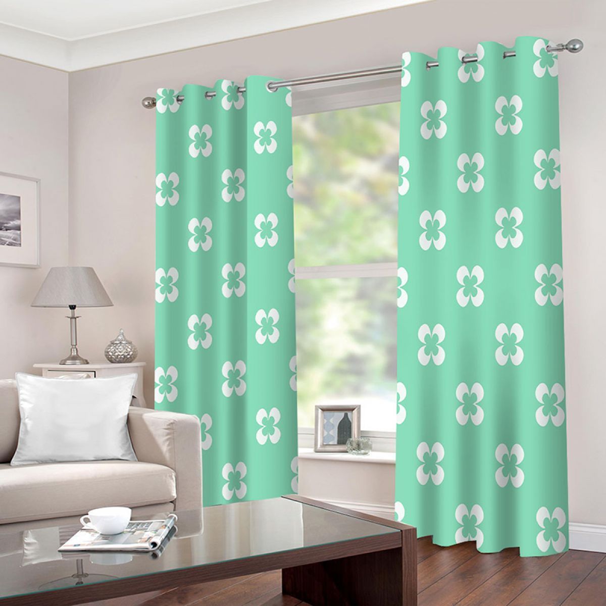 Four Leaf Clover Green Printed Window Curtain Home Decor